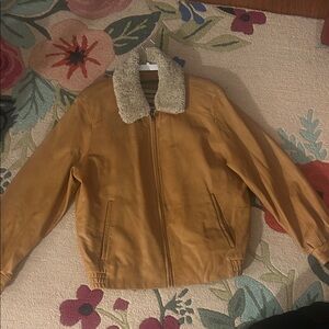 Men's Tan Bomber Jacket with Shearling Collar